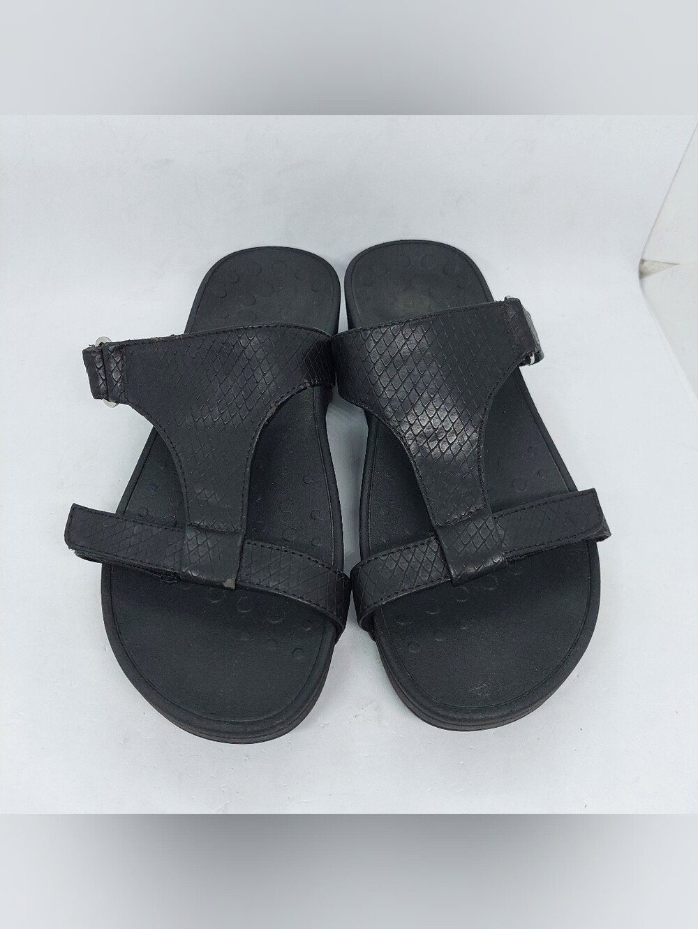 Vionic Ellie Sandals T-Strap Low Platform Slip On Casual Shoes Bla Womens Size 7